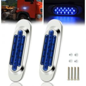 Ygmylandbb Feux de Gabarit Lat&eacute;raux LED, 24V Feux De D&eacute;gagement 16 LEDs Arri&egrave;re Indicateur Feux de Gabarit Lat&eacute;raux avec Lunette Chrom&eacute;e pour Remorque Camion Caravane etc (Bleu, 2pcs) (Rgu123, neuf)