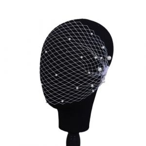 Coiffe de mari&eacute;e en forme de cage &agrave; oiseaux en perles &ndash; 37,8 x 19,1 cm &ndash; Bibi en maille blanche avec peigne &agrave; cheveux pour mariage, &eacute;v&eacute;nements vintage et accessoires de costume (Kainingshanghang, neuf)