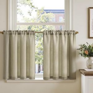 TOPICK Rideau Cuisine Petit Rideaux Court Brise Bise, Taupe 90L x 75H(cm) 2 Panneaux &agrave; Passe Tringle, pour Fen&ecirc;tre Placard Meuble Bas Chambre Cache sous Evier，en Effet L&eacute;gers Style Moderne (Audrey Home Fashion, neuf)