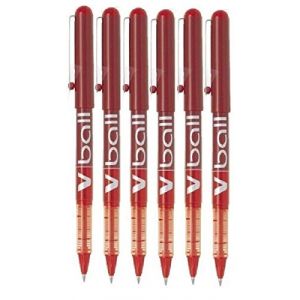 Pilot VB5 V Ball Lot de 6 stylos à bille Encre liquide Pointe métal fine 0,7mm Ligne 0,4 mm Rouge (LAZERJET, neuf)