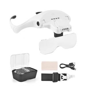 Lunettes Loupe Grossissante, BROTOU Lunette Loupe à Chargement USB avec lumière 4 LED et Interrupteur Tactile,Lampe Frontale pour Lecture Bijoutier Broderie Diamond Painting (BROTOU-EU, neuf)