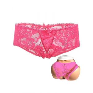 comeondear String Ouvert Femme Sexy Hot sous-vêtements Grande Taille Tanga Lingerie Érotique Dentelle Culotte Fendue Shorty Noir Slip Stretch(Rose,3XL-4XL) (ComeonDear, neuf)