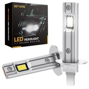 Zethors Ampoule LED H1 16000LM 60W 400% plus Lumineuse Mini Kits Universels d'ampoules H1 LED,sans Ventilateur,sans Polarité,Plug and Play,Remplacement Halogène,Feux de Route et de Croisement,2PCS (Zethors Direct, neuf)