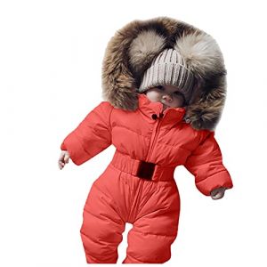 Combinaison de Neige pour Enfants Hiver B&eacute;b&eacute; Fille Gar&ccedil;on Rembourr&eacute; &agrave; Capuche Fourrure Manteau Couleur Unie avec Ceinture Combinaison De Ski Surv&ecirc;tement Veste Chaud (Mengha (7-15 jours de livraison), neuf)