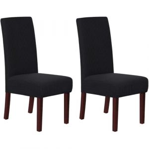 HOMECOVER Housse de Chaise 2 Pièces, Housse de Chaise Extensible Jacquard Housse de Chaise Salle à Manger Universel Amovible Lavable Couverture de Chaise pour Mariage Cuisine-Le Noir-2 Pièces (HOMECOVER, neuf)