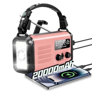 Radio &agrave; manivelle d'urgence, 20 000 mAh/74 000 mWh, radio m&eacute;t&eacute;o solaire &agrave; manivelle avec NOAA/AM/FM, radio aliment&eacute;e par batterie avec chargeur de t&eacute;l&eacute;phone portable, lampe de lecture, lampe de poche (iRonsnow Official-FR, neuf)