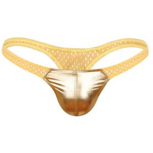 FEOYA String Homme Slip Lingerie Cuir Brillant G-Sting T-Back Thong Taille Basse M Or (OUYUANEU, neuf)