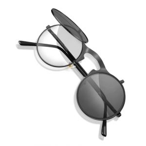 JEXOWIQ Lunette Soleil Steampunk Rabattable Noire, 1 Pièces Lunette Soleil Steampunk Rabattable, Rondes Retro Cadre en Métal Lunettes de Soleil pour Femme Homme (GUO  ZEXIAO UK STORE, neuf)