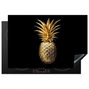 KitchenYeah&copy; Protection Pour Plaque Induction 78x52 cm Plaque de Deco Cuisine Prot&eacute;g&eacute; Cache De Cuisson Vitroceramique Ananas - Noir - Or - Luxe (KitchenYeah, neuf)