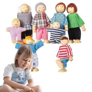 Zyntora Figurines pour Maison de Poup&eacute;es - 8 Pi&egrave;ces Personnages Maison Miniature en Bois | Poup&eacute;es Articul&eacute;es pour Chambre Nursery Jeu D'imitation &Eacute;cole Maternelle Gar&ccedil;ons Filles (garray, neuf)