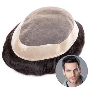 Perruques pour hommes, Postiche mono de 15 cm for homme, syst&egrave;me de remplacement de cheveux humains &agrave; 130% de densit&eacute;(Black With 20% Gray Hair,5x7inch) (tanjianbo, neuf)