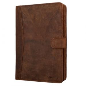 STILORD 'Cohen' Pochette de Documents A4 Cuir Organiseur Vintage Porte-Documents Business Conférencier Portfolio d'affaires 12,2 Pouces en Cuir Véritable, Couleur:Marron Moyen (STILORD Cuir, neuf)