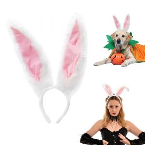 QIZHIQIAMY Oreille de Lapin Halloween Serre Tete Oreille de Lapin Noir Dentelle/Blanc Peluche Bunny Ears pour Enfants Adultes Halloween Accessoire de D&eacute;guisement, Cosplay (Blanc) (qizhiparty, neuf)