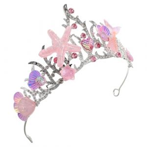 ULTECHNOVO Couronne Sirène Océanique en Métal et Résine Strass Scintillants Accessoire de Déguisement pour Fête D’Anniversaire Bandeau Coquillages pour Femmes et Filles Thème Plage et Mer (Chad Bi, neuf)