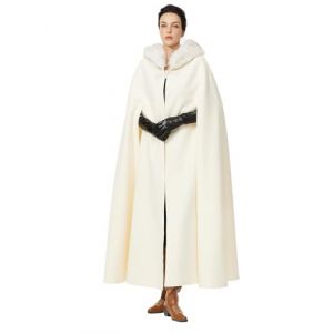 BEAUTELICATE Cape à Capuche Longue Manteau Poncho Laine Vintage Chaude Pour Femme Mariée Mariage De Hiver Costume de Noël Halloween Médiévale Carnaval Deguisement 140cm, Blanc crème (BEAUTELICATE-FR, neuf)