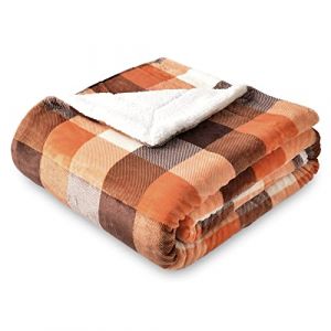 SOCHOW Plaid Couverture Polaire 150 x 200 cm Orange, Plaid pour Canap&eacute;, Couverture Sherpa Double Face Super Douce &agrave; Carreaux Literie Luxueuse (Sochow Blanket EU, neuf)