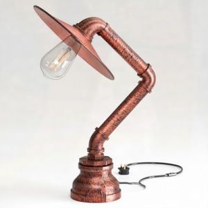 LEDSone Lampe de table en forme de pipe &agrave; eau, style vintage industriel steampunk, style rustique en cuivre bross&eacute;, id&eacute;al pour une table de chevet ou un bureau (Rouge rustique) (LEDSONE, neuf)