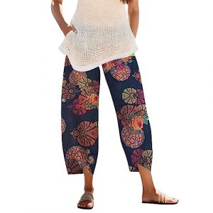 Pantalon Lin Femme Été Décontracté, Pant Taille Elastique Pantalon avec Poche, Pantalon Mode Coton Chanvre Confortable Jogging Plage Rétro, Pantalon Léger Casual Elegant, Femme Pantalon Été Coton Lin (Zhiyao(Exclusif à 50%-80% réduction), neuf)