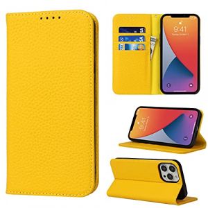 Copmob Coque iPhone 13 Pro Max avec Cordon,Flip Cuir veritable Portefeuille &Eacute;tui en Cuir,[4 Porte Cartes][Fermeture magn&eacute;tique][Laniere],Clapet Housse Etui pour iPhone 13 Pro Max - Jaune (Copmob, neuf)