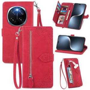 MOJIA Coque Porte Monnaie pour Honor Magic7 Pro/Magic 7 Pro, Etui Portefeuille en Cuir PU avec Cover en TPU, Etui Multifonctionnel Porte-Cartes avec Dragonne. Rouge (Shangnai, neuf)