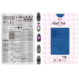 Outil de tampon pour ongles avec plusieurs motifs Grille g&eacute;om&eacute;trique et motif de fleur de lune - Plaque de tampon en acier pour manucure f&ecirc;te manucure accessoires de tampon (LINLINOK, neuf)