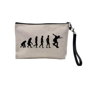 Pochette en Lin - Evolution Skateboard Sport Athl&egrave;te Skater - Trousse Maquillage en Toile Aspect Lin - Trousse de Toilette - 23,5 x15 cm (FabulousBOUTIK, neuf)