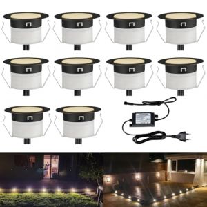 INDARUN Lampe au Sol Spot Encastrable 1W Blanc Chaud étanche IP67 Ø45mm - éclairage pour terrasse, patio, chemin, mur, jardin, décoration, intérieur et extérieur (10 pièces) (ANWE-EU, neuf)