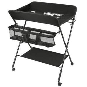 Homewell Table à Langer Portable, Table à Langer Pliable Avec Support De Rangement, Table à Langer Stable Et Sûre Pour Chambre à Coucher, Salon Et Salle à Manger,80 * 66 * 98cm(Roulettes) (muxixi, neuf)