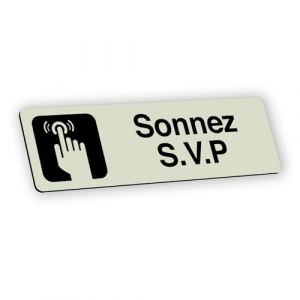 Plaque signalétique gravée autocollante Sonnez S.V.P - beige - format 12x3,7 cm (my-goodprice, neuf)