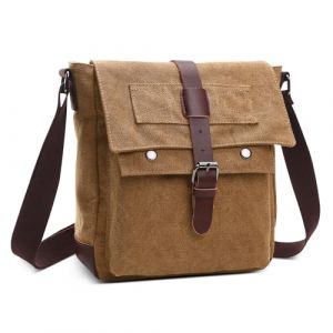 DORRISO L&eacute;ger Sac Bandouli&egrave;re R&eacute;tro Homme Sacoche Sac pour 10.9 Pouces iPad avec Sangle R&eacute;glable Multiples Poches pour Travail Voyage Ext&eacute;rieur Toile Homme Sac D'&eacute;paule Brun (DORRISO--FR, neuf)