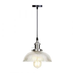 Jadssox luminaire Suspendu &agrave; d&ocirc;me Industriel plafonnier r&eacute;tro avec Verre nervur&eacute;, Suspension en m&eacute;tal chrom&eacute;, &icirc;lot de Cuisine Salle &agrave; Manger caf&eacute; Bar loft Lampes suspendues (Lansel Mio, neuf)