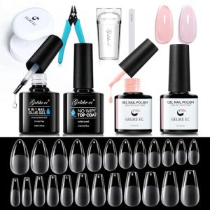 Gelike ec Kit Pose Americaine Ongles Capsule - 6 in 1Colle à ongles et Top Coat, 240pcs Soft Gel Nail Tips, 2pcs Vernis à ongles, Tampon à ongles Coupe et Lampe (Gelike Store, neuf)