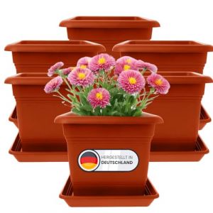 Lot de 6 grands pots de fleurs d'extérieur 40 x 40 cm, avec soucoupe, en plastique, couleur terre cuite, fabriqués en Allemagne, modèle : Ada (2friends GmbH, neuf)