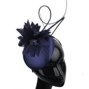 Chapeau de fête vintage violet avec plumes et fleurs pour femme, accessoire de coiffure pour mariage, pince à cheveux et bandeau, couvre-chef d'église, bleu marine (cbldxiaodian, neuf)