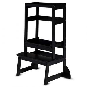 Oemmie Tour d’Observation Montessori - 90x39x46 cm – Marchepied Cuisine pour Enfants – Apprentissage Sécurisé et Réglable – Bambou – Noir (Dennepark B.V, neuf)