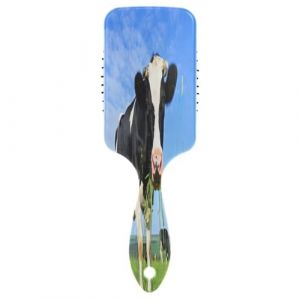 Peigne à cheveux noir et blanc avec motif vache mangeant de l'herbe et de la prairie bleue, brosses démêlantes, brosse à cheveux saine pour femme, jolie brosse à cheveux (AYXXKJ, neuf)