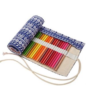 Amoyie Trousse pour 48 Crayon de Couleur, Trousse &agrave; Crayon Enroulable 48 Trous, Sac de Rangement en Tissu (Les Crayons ne sont Pas Fournis) (amoyie, neuf)