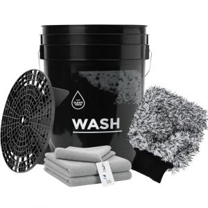 Cleantech Kit de lavage de voiture : seau de lavage de 20 litres avec tamis &agrave; salet&eacute; + gant de lavage &ndash; Parfait pour un nettoyage efficace et respectueux de la peinture (BenBow | Hylat Baby, neuf)