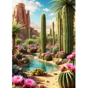 XWDYBDP DIY Diamond Painting Desert oasis, 5D Luxury Diamond Painting for Adults Beginners Cactus Diamond Embroidery DIY Full Drill Pink Flowers Diamonds Art Home Wall Decoration 30x40cm (XIANWEISTORE, neuf)