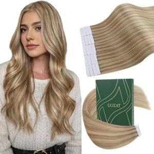 Ugeat Extension Adhesive Cheveux Natural Mélange Blond Doré et Blond Moyen Highlight Extension Cheveux Natursl Adhesive Blonde 45cm 50g Adhesive Extension Cheveux Natural Lisse (Ugeat, neuf)