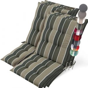Beautissu 6X Premium Coussin Chaise Jardin Dossier Bas 100x50 cm Sun-NL – 8 cm Épaisseur Tissu Robuste Antidérapant & Résistance aux UV – Coussin Fauteuil avec Sangles Fixation Vert Rayé (Brandvin, neuf)