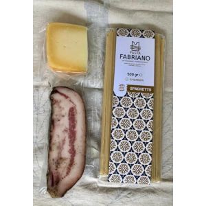 Kit GOURMET CARBONARA | Produits italiens traditionnels pour 4 pers | 200g Guanciale Amatriciano / 500g Spaghetti Pasta Fabriano Grains de l'arrière-pays italien depuis 1868 / 130g Pecorino Romano DOP (BEST OF THE APPS, neuf)