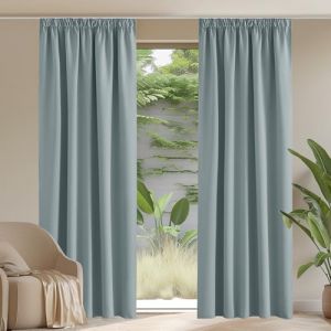 PONY DANCE Rideau Salon - Rideaux Thermiques Isolants Occultant Galon Fronceur pour Chambre Fille Garçons Ado, Decoration Porte Fenêtre, Gris-Bleu, L 140 sur H 220 cm, 2 Panneaux (RYB HOME EU, neuf)