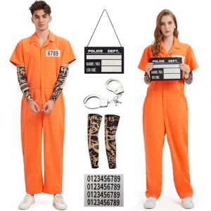 Ragelion Prisoner Jumpsuit Orange,Déguisement Prisonnier Homme,Costume Prisonnier Adulte de Carnaval Halloween (S) (youyijia002, neuf)