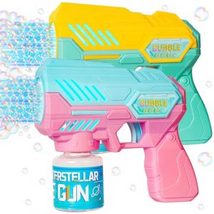 Pistolet à Bulles, Pistolet a Bulle pour Enfant Ensemble de 2 Pièces - 20 Paquets de Liquide à Bulles, Design de Couleur D'épissure, avec Lumière LED, Entièrement Automatique (Corpower-EU, neuf)