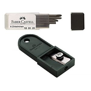 Faber-Castell Lot de 6 boîtes à mines circulaires universelles pour compas avec taille-mine pour mines de piège (boîte de 6 + taille-crayon) (allpremio, neuf)