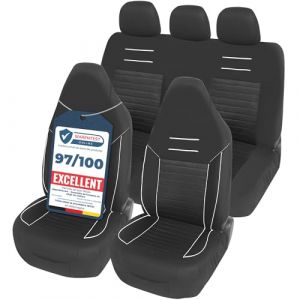upgrade4cars Housse de Siege Voiture Appui Tête Intégré Universelle Noir Blanc | Ensemble de Housses Siège Auto Universel | Couvre Sieges pour Avant et Arrière (upgrade4cars, neuf)