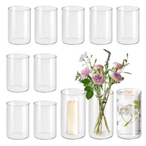 Lot de 12 vases en Verre pour Les d&eacute;corations de Table Vases cylindriques en Verre pour la d&eacute;coration des f&ecirc;tes, Mariages et banquets (12, 8.5 x 15 - Droit) (Jinyun store, neuf)