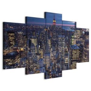 B&D XXL - Tableau décoratif moderne 200x100 cm - Impression sur toile colorée - Décoration murale pour salon et chambre - Cadre en Bois - Bleu gris - Ville de new york usa 030211-34 (murando, neuf)