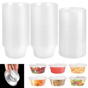 LANSKYLAN 50 Pcs Pot de Sauce en Plastique 150ml Bo&icirc;te Sauce avec Couvercle Contenant Sauce Transparent Bo&icirc;te Plastique avec Couvercle Alimentaire Recipient Sauce Salade pour Noix Confiture Bonbons (GEORGIOU-A, neuf)